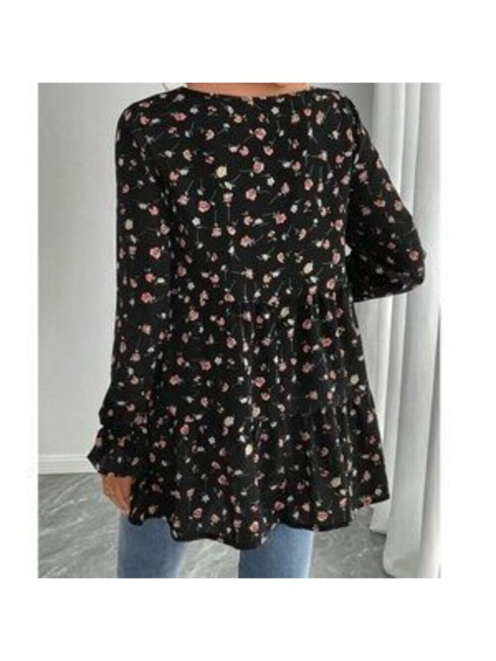 Maternity Floral Print Round Neck Long Sleeve Blouse - Picture 5 of 5